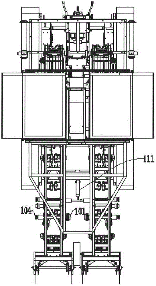 Two-ridge-four-column semi-feeding type wheel peanut combine harvester