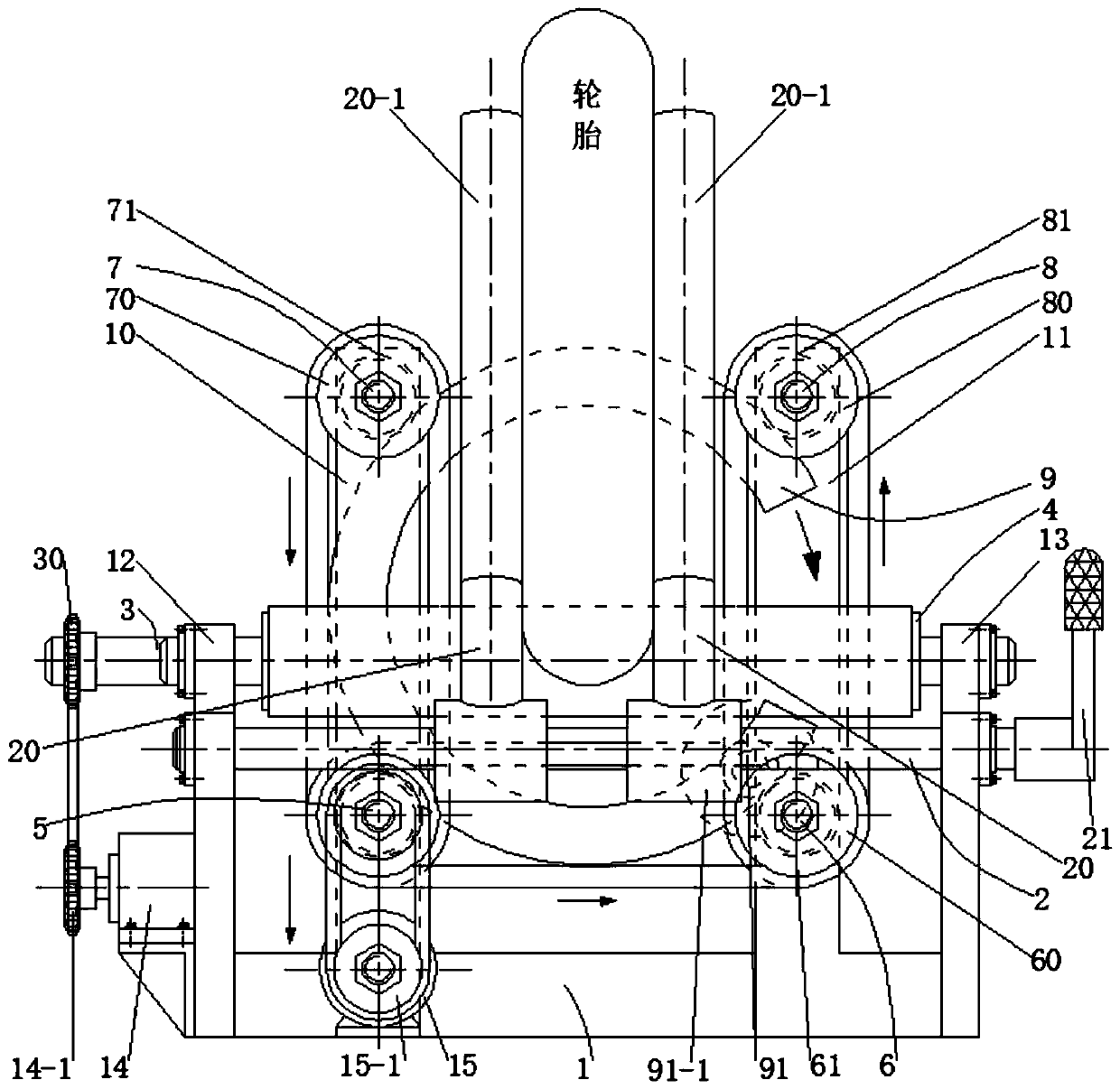 Tire laminating device on production line