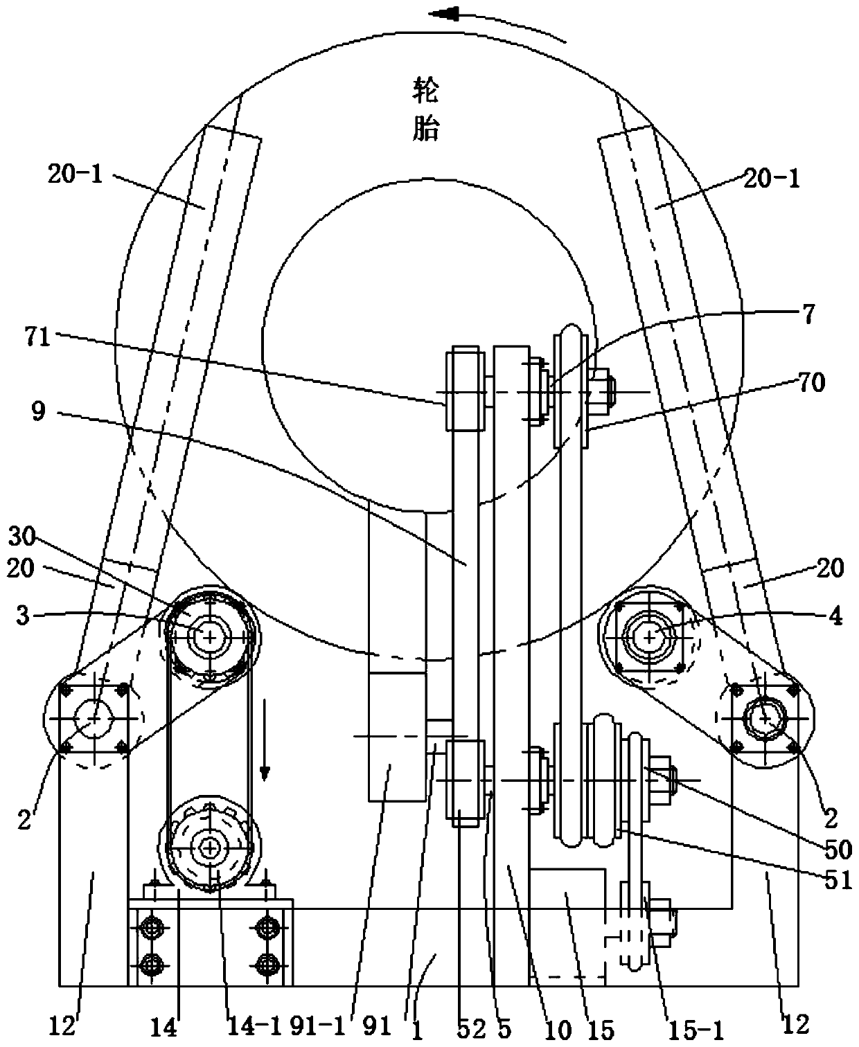 Tire laminating device on production line