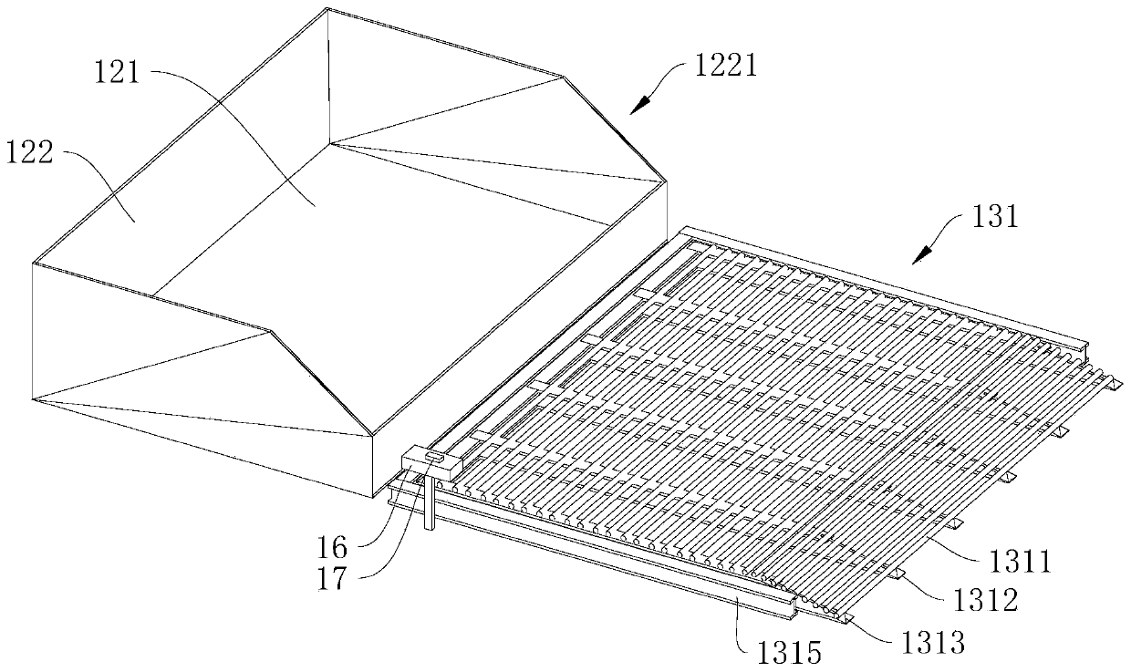 Unloading device and concrete warehousing method