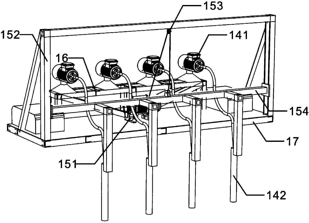 Self-moving type recycled block body discharging, mixing and vibrating device