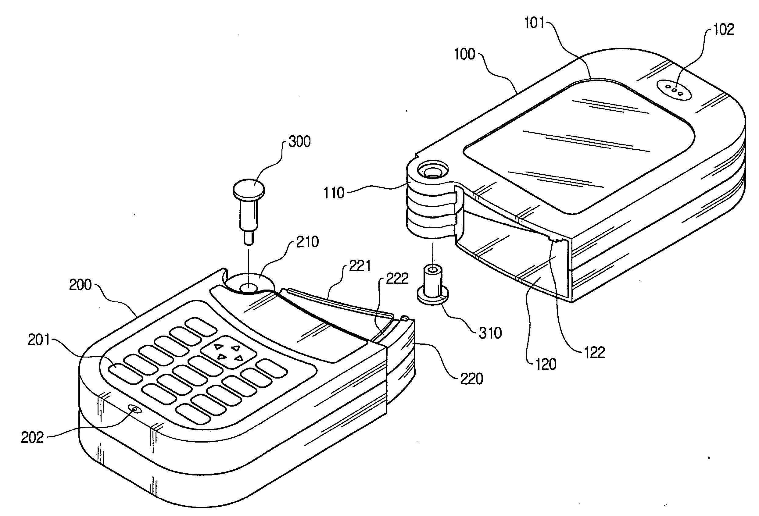 Mobile communication terminal having two separated body parts rotatable in horizontal direction by predetermined angle