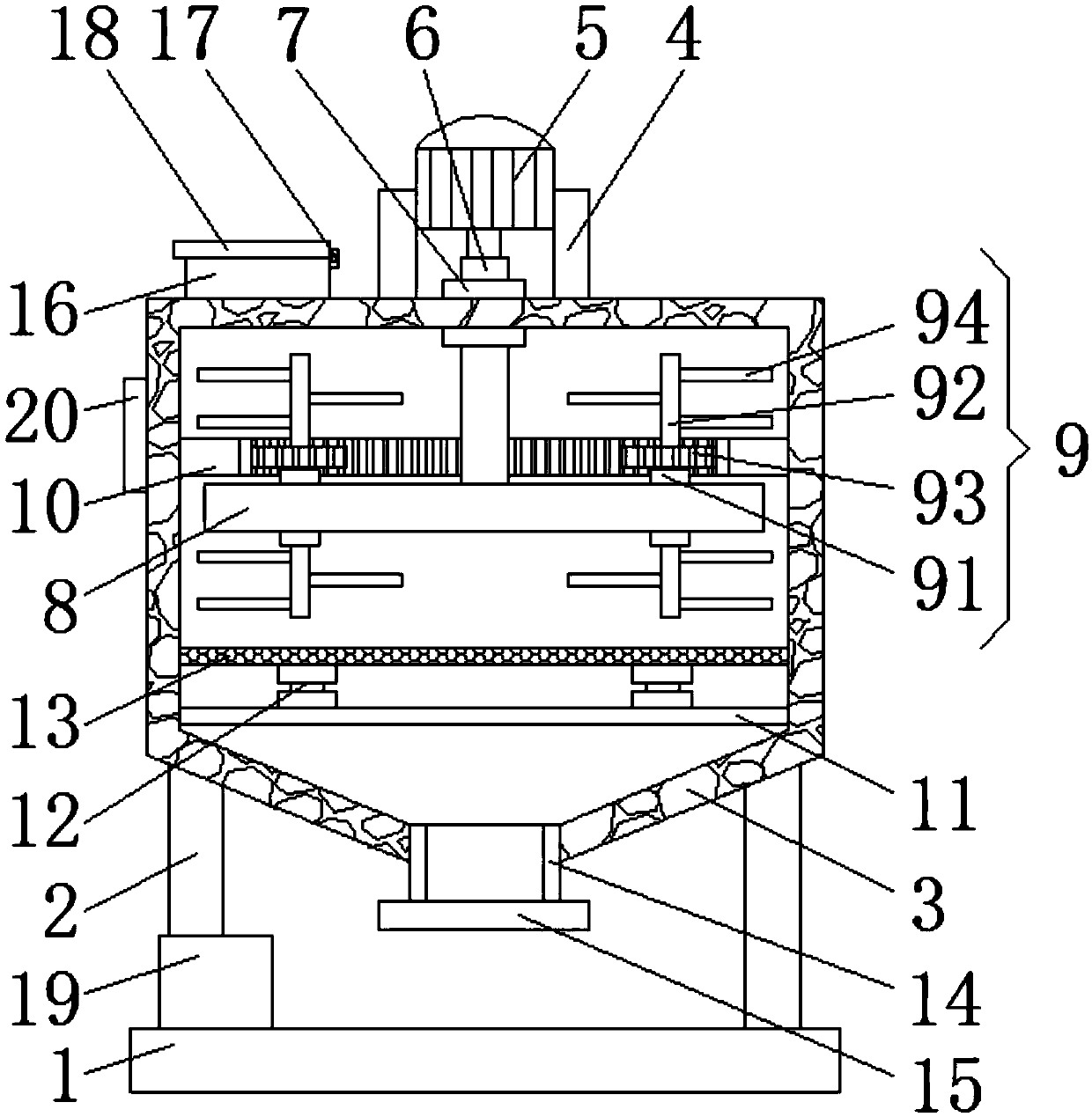 Treatment device for powdery fodder false cakes