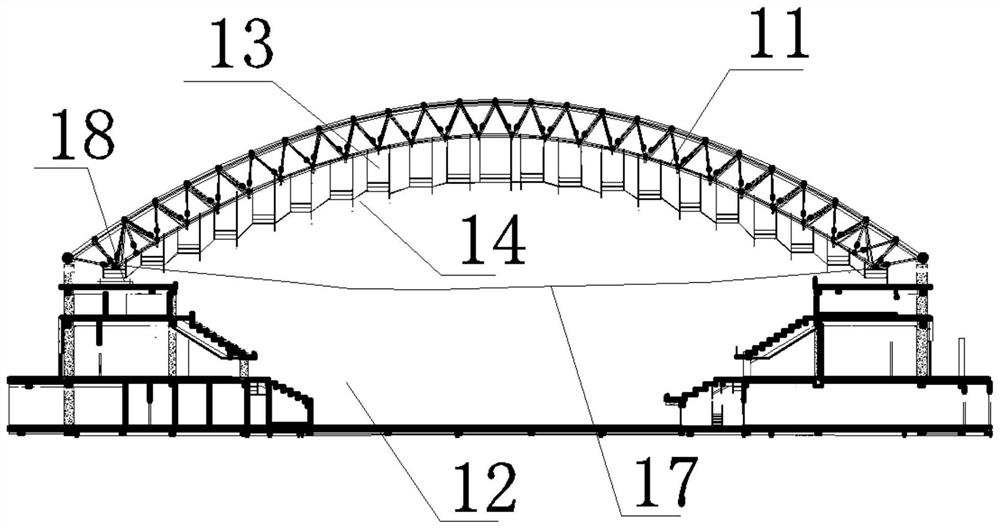 Construction method for continuous type hanging net rack platform for hyperbolic reticulated shell venue