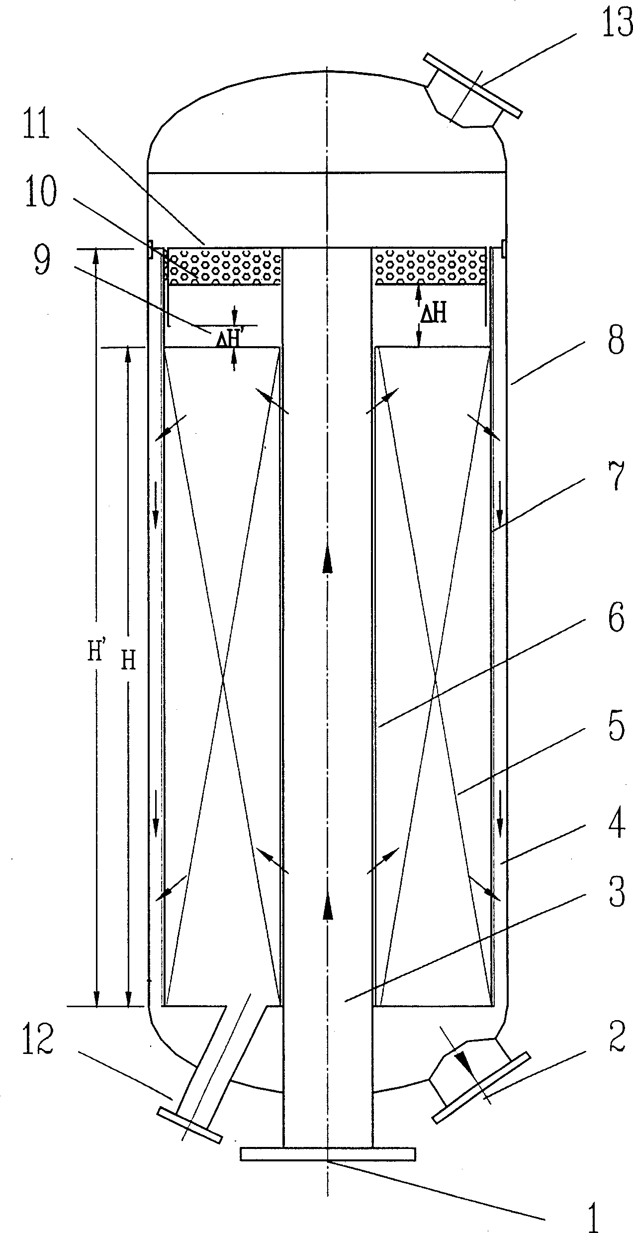 Catalytic reforming and catalytic dehydrogenation fixed bed radial reactor