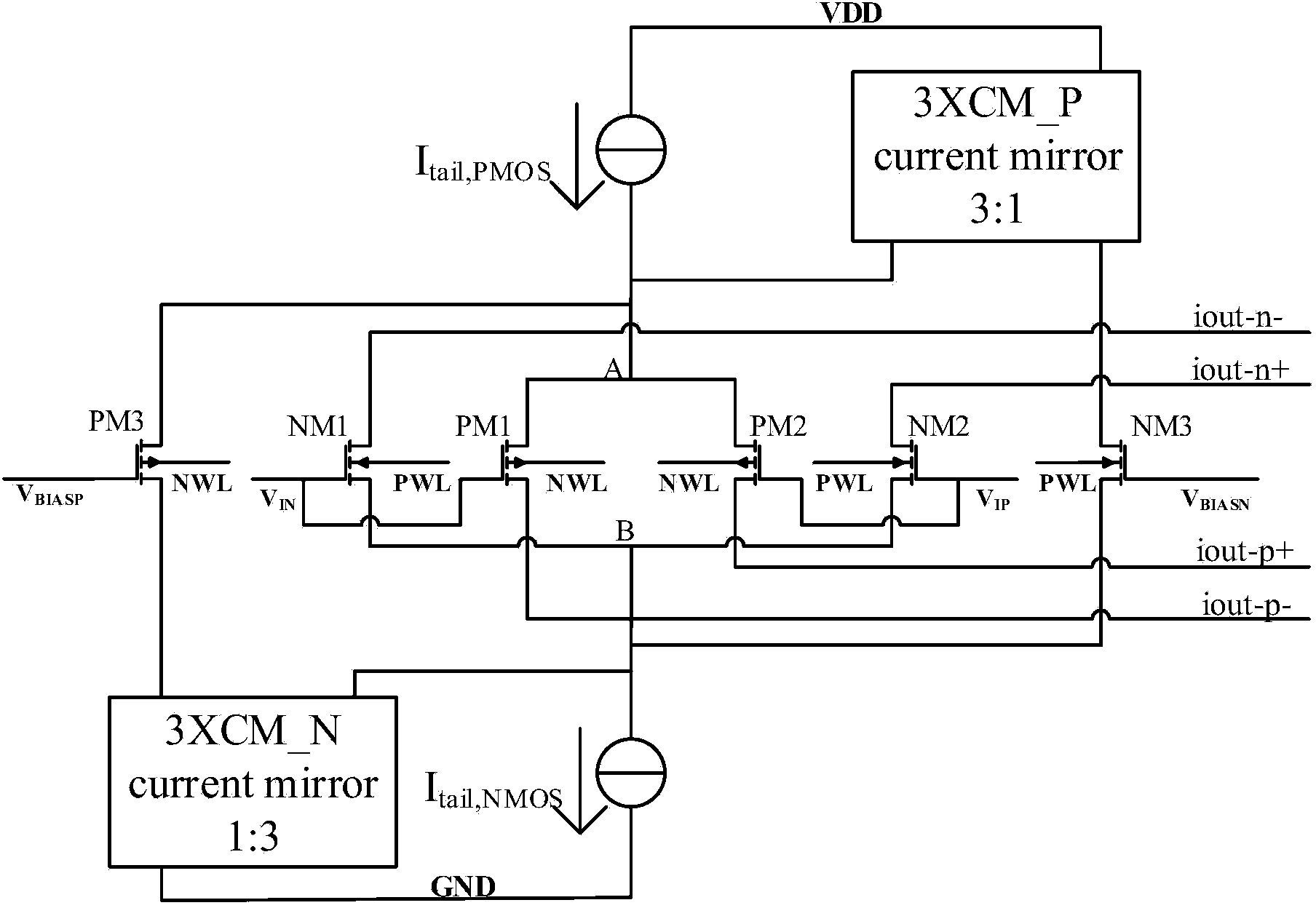 Rail-to-rail differential input circuit