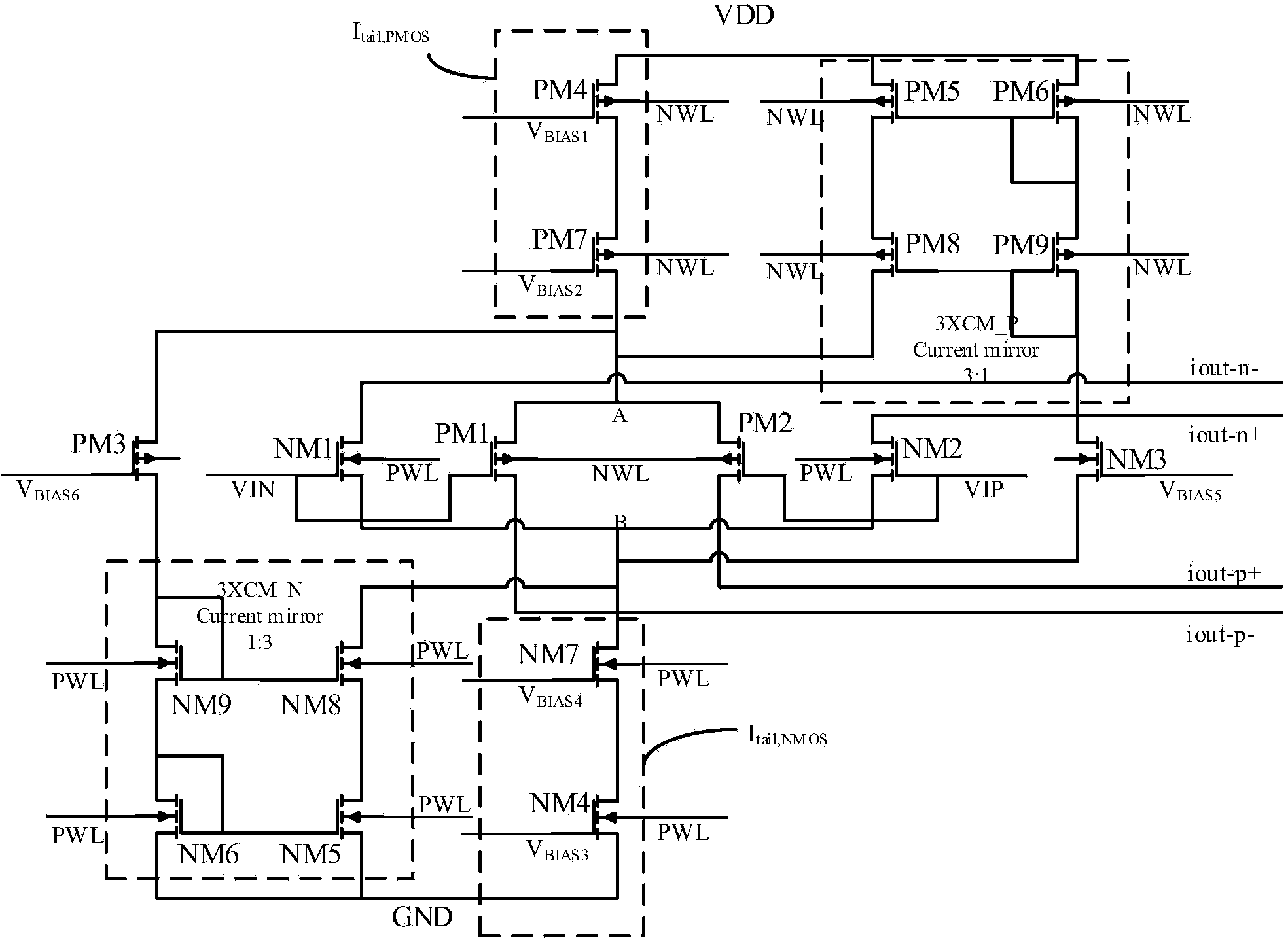 Rail-to-rail differential input circuit