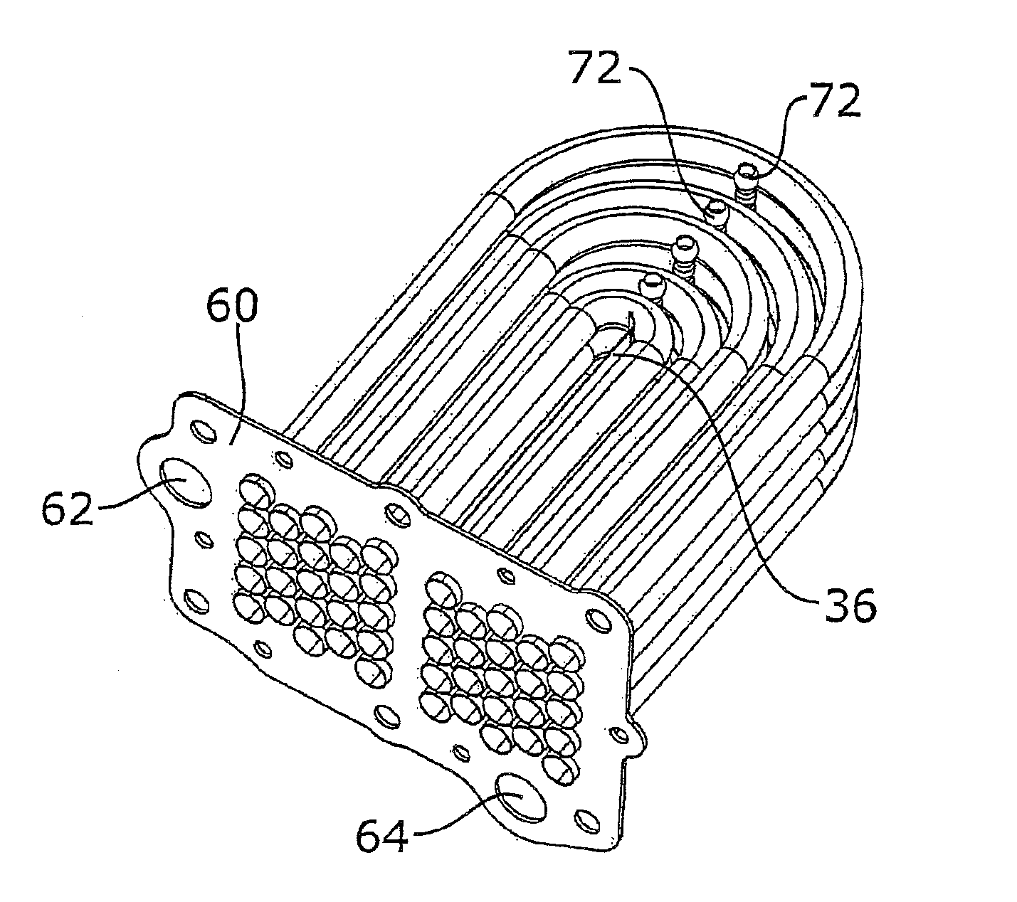 Exhaust gas heat exchanger with an oscillation attenuated bundle of exchanger tubes