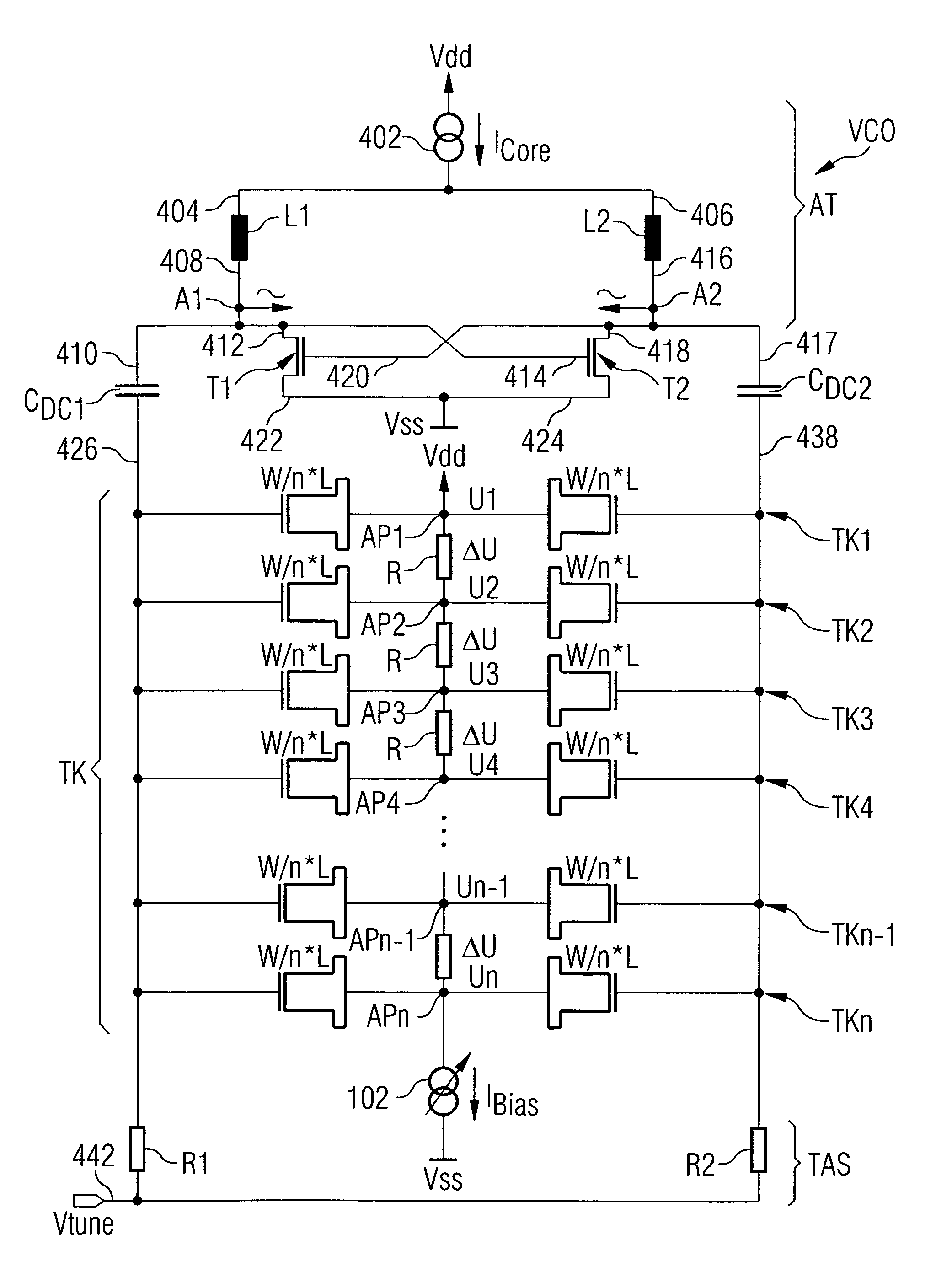 Circuit with variable capacitance and method for operating a circuit with variable capacitance