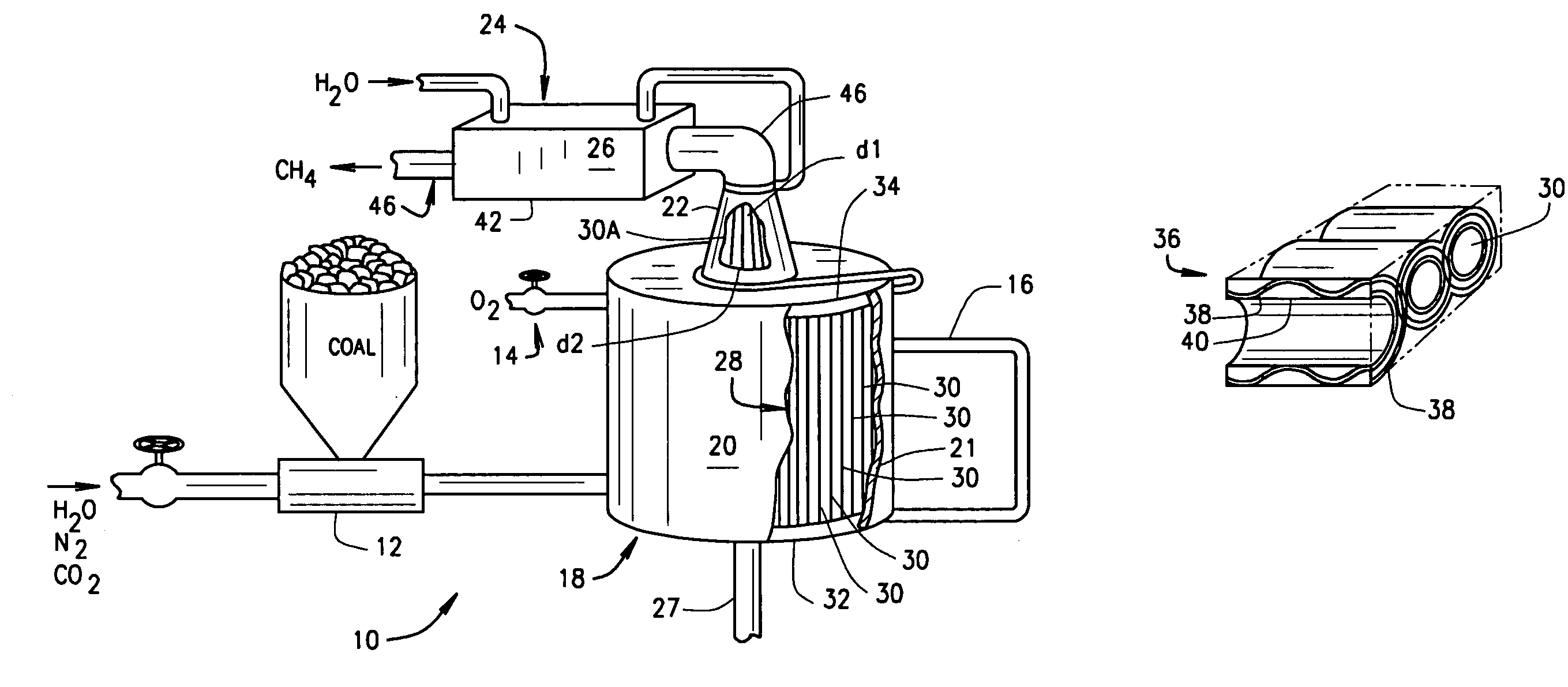 Regeneratively cooled synthesis gas generator