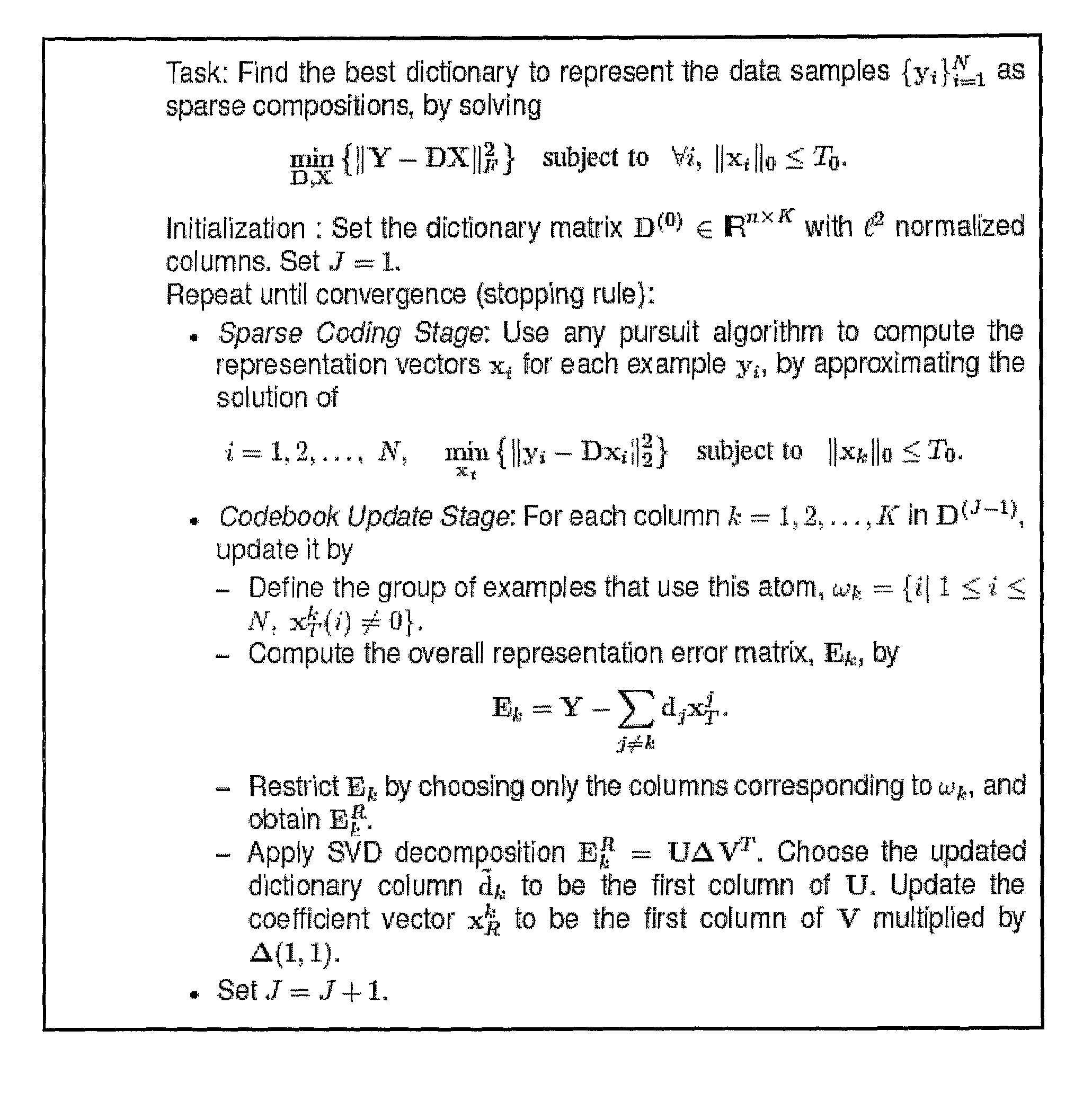 System and method for designing of dictionaries for sparse representation