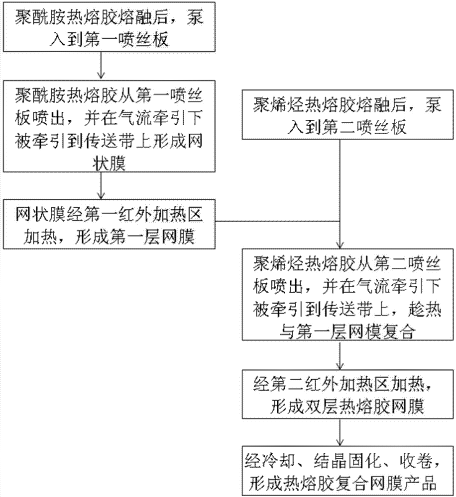 Combined hot melt adhesive net film and preparing technology thereof