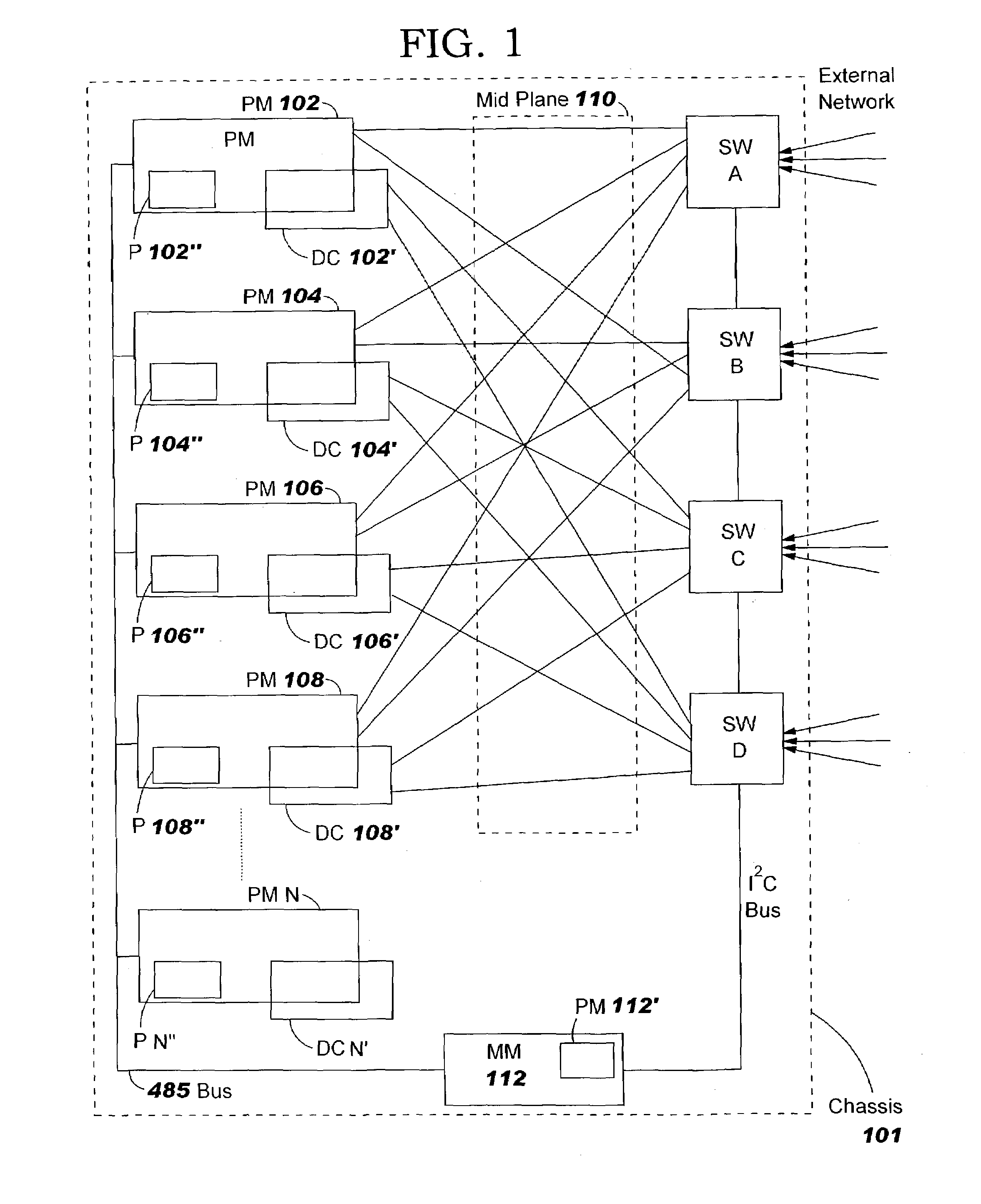 Apparatus, method and program product for automatically distributing power to modules within a server