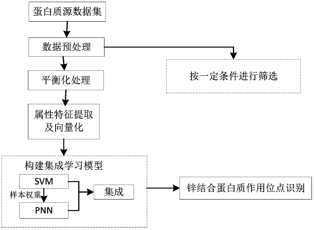 Zinc-binding protein action site prediction method based on integrated learning in non-equilibrium mode