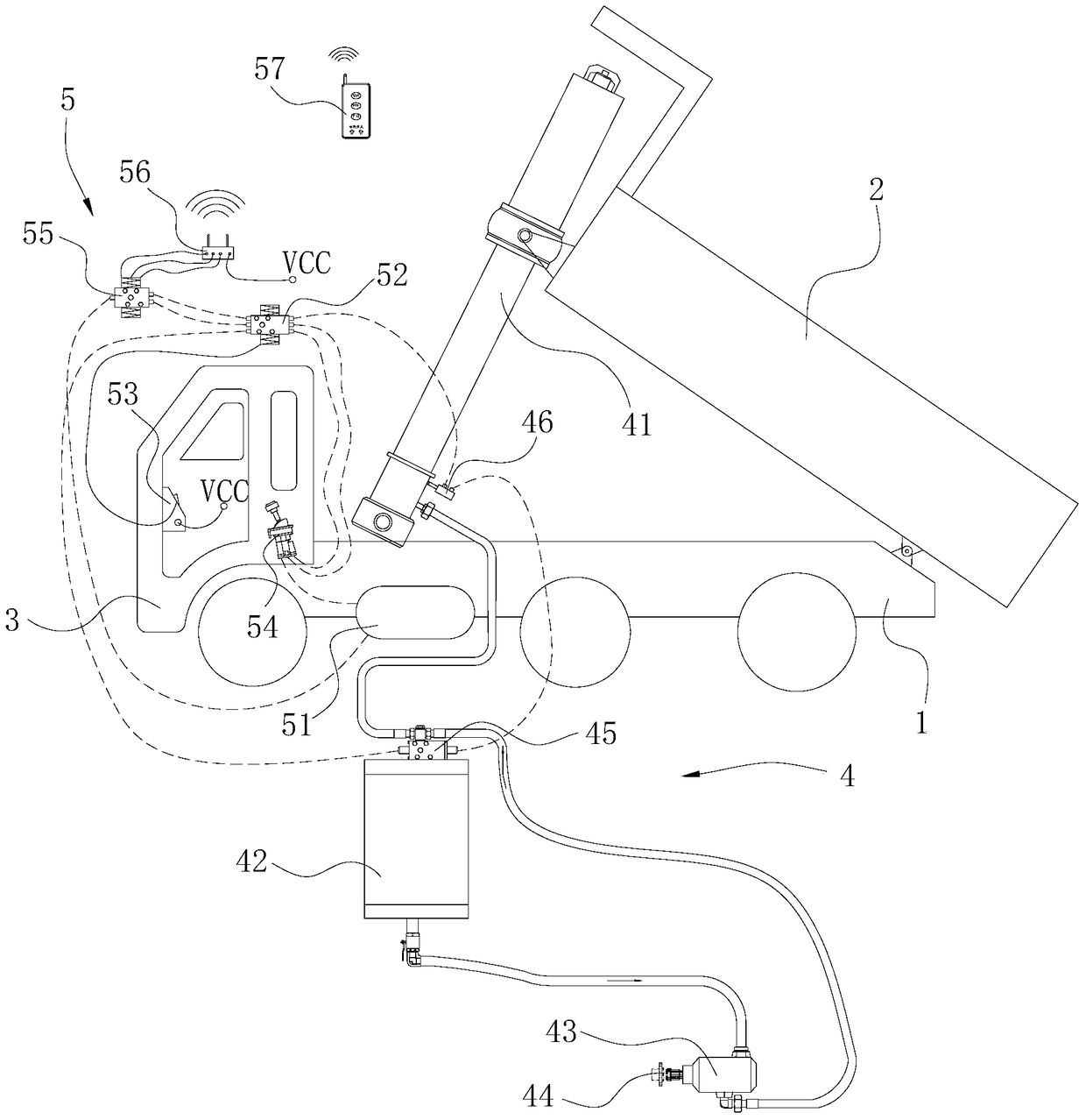 Dump truck and its lifting system