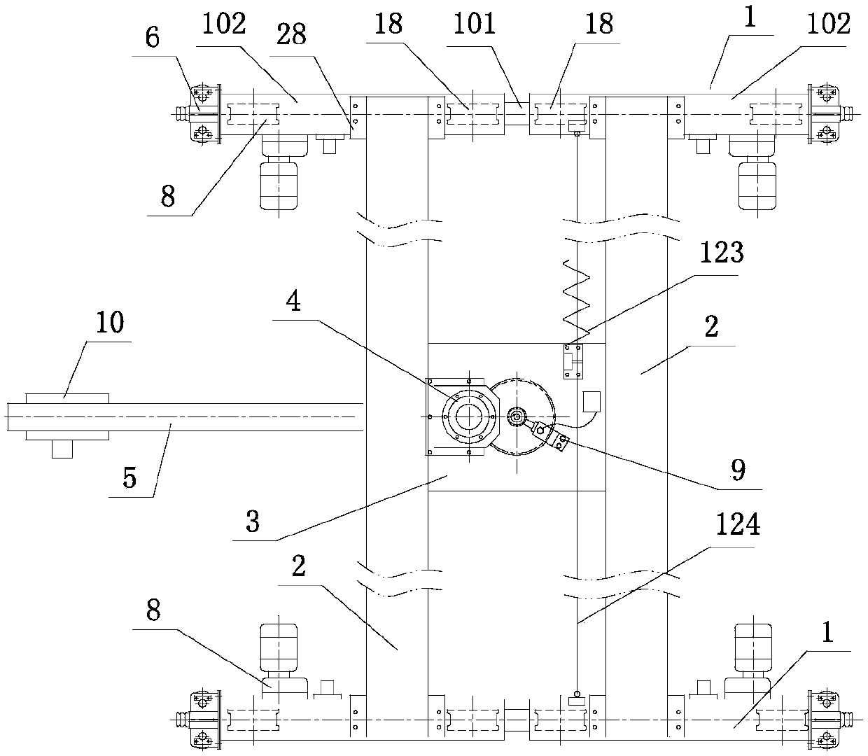 Cantilever crane with underslung trolley and balance end beam bodies and collector slip ring