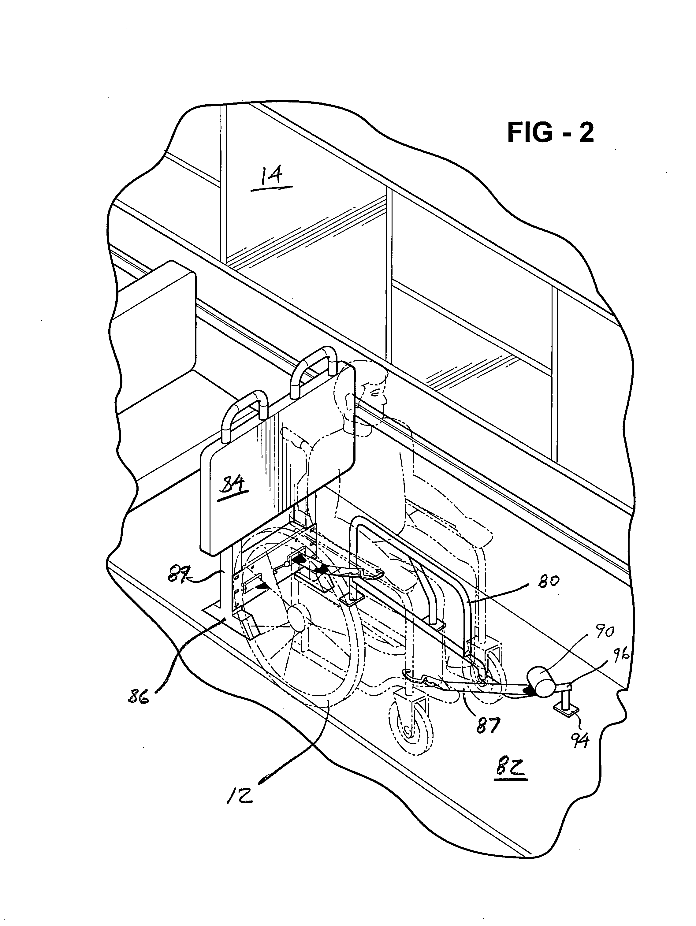 Compact wheelchair restraint system with housing and release