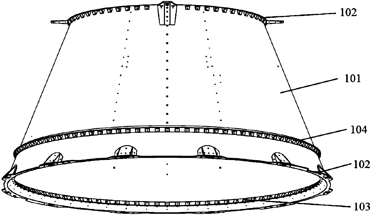 Satellite platform structure with downward-stretching storage box