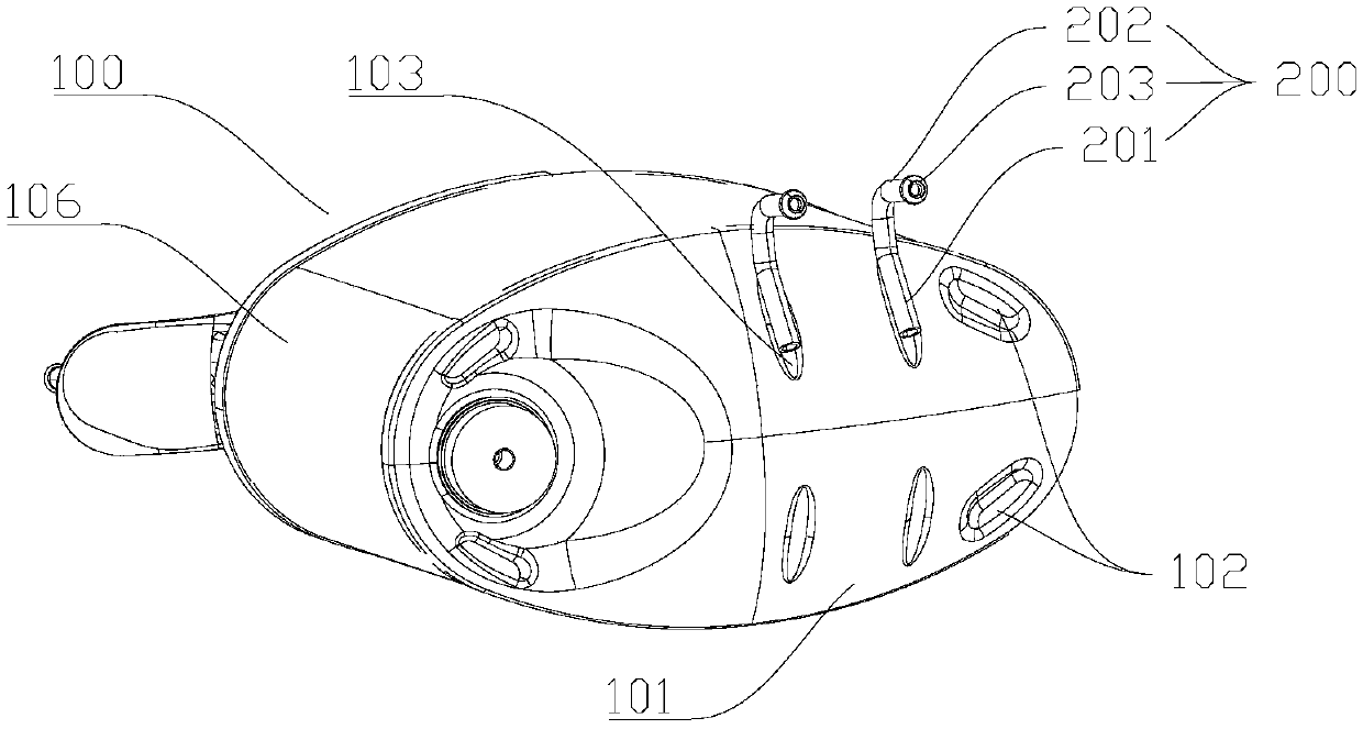 A clamping device for automobile muffler and its hook