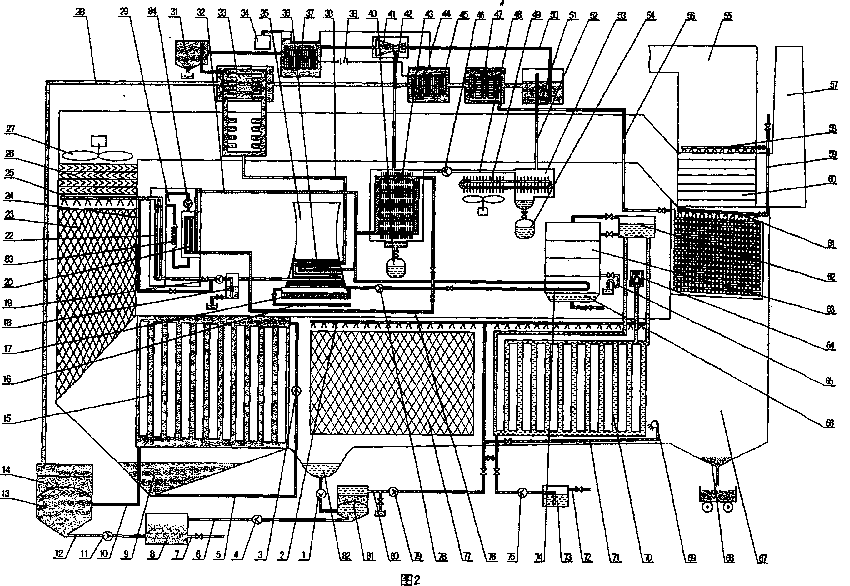 Equipment of desulfurizing fume by alkalifying method, through dissolved in cold water and electrolysis of removing hard water