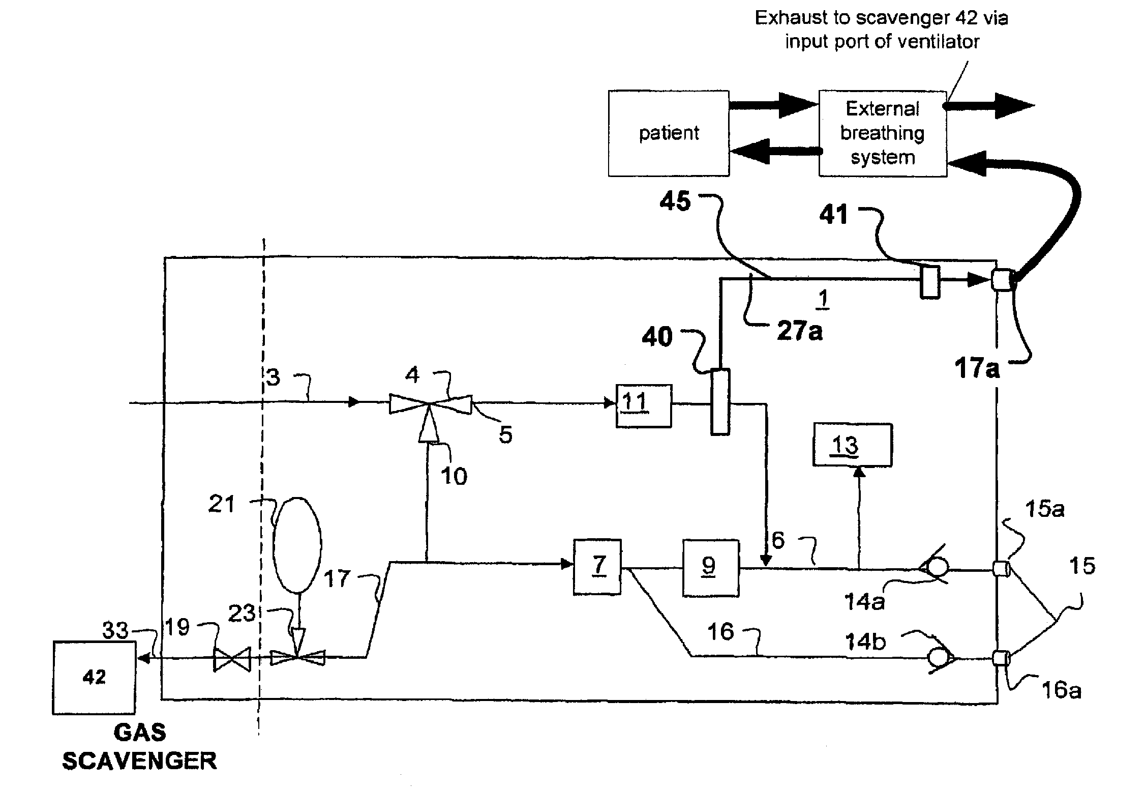 Anesthetic breathing apparatus and internal control method for said apparatus