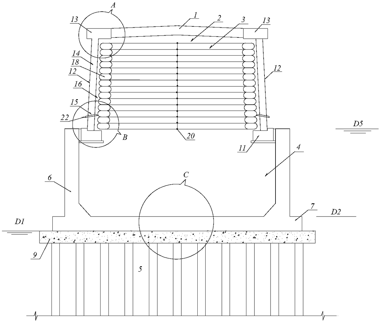 U-shaped groove foundation of immersed soft foundation wrapped with opposite-tension reinforced earth railway embankment structure