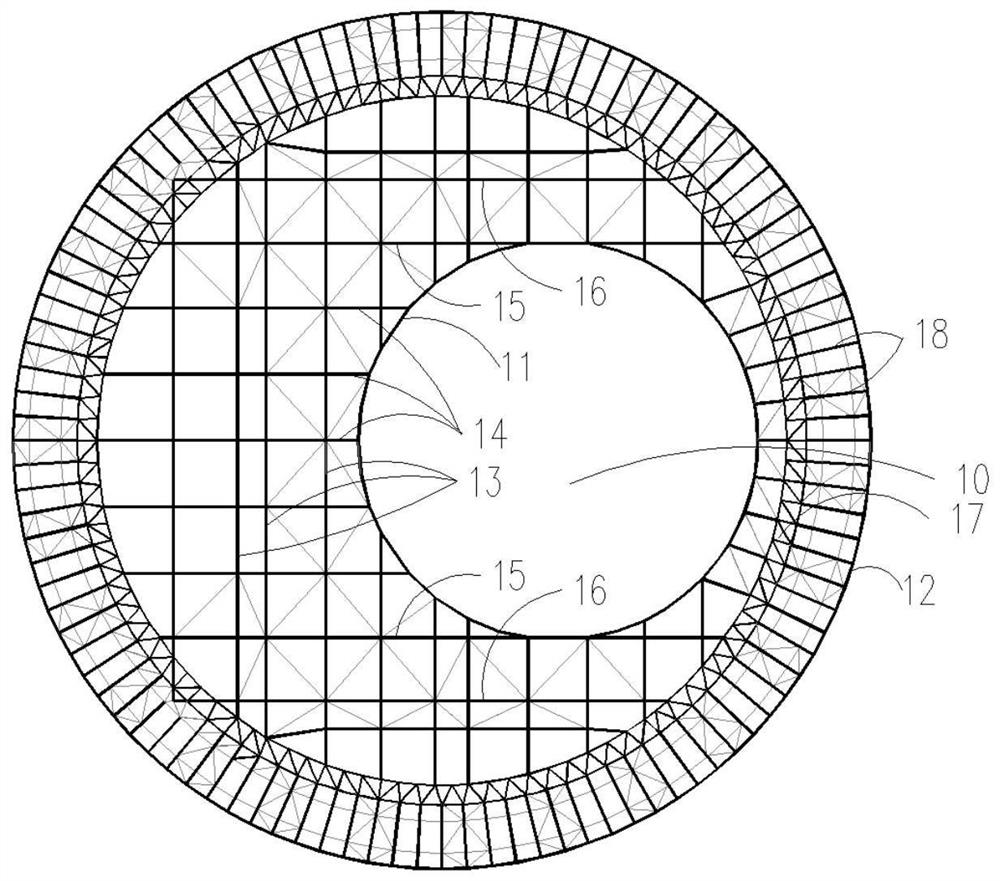 Eccentric annular large-cantilever prestressed steel structure system and construction method thereof