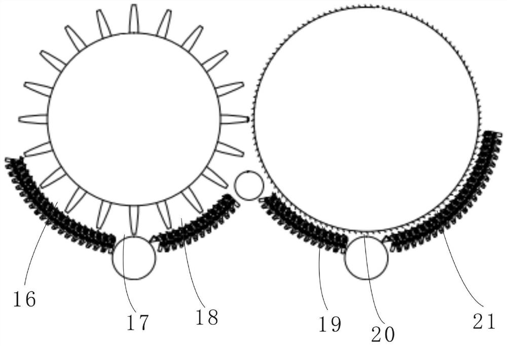 Progressive axial flow scutcher