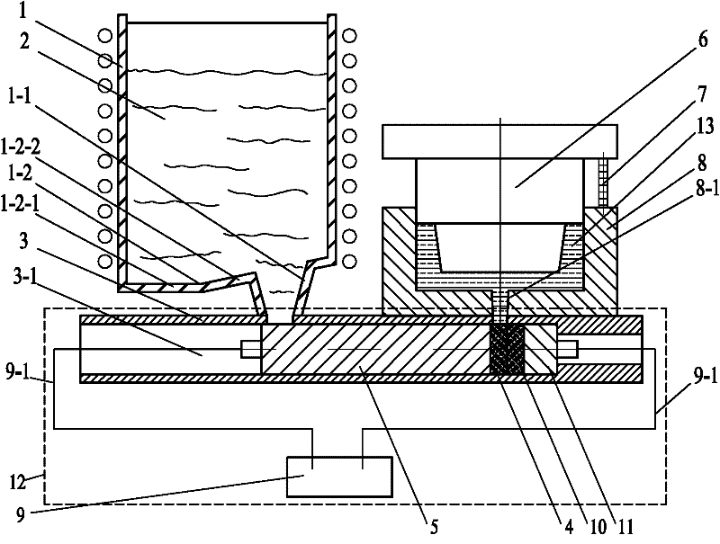 Device and method for hydraulic injection filled type extrusion cast forming of molten aluminum magnesium alloy