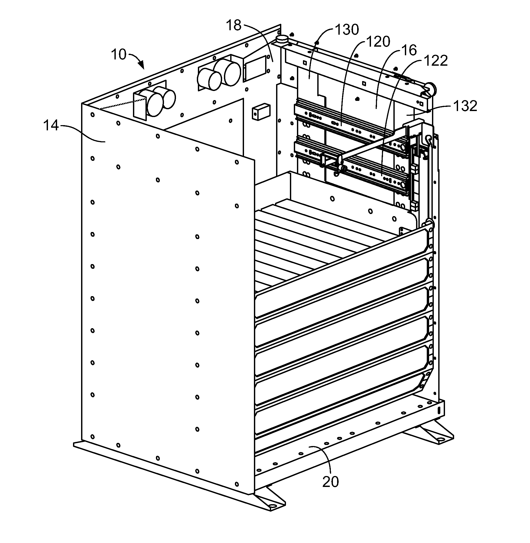 Press brake tool cabinet with drawers having rotatable front panels