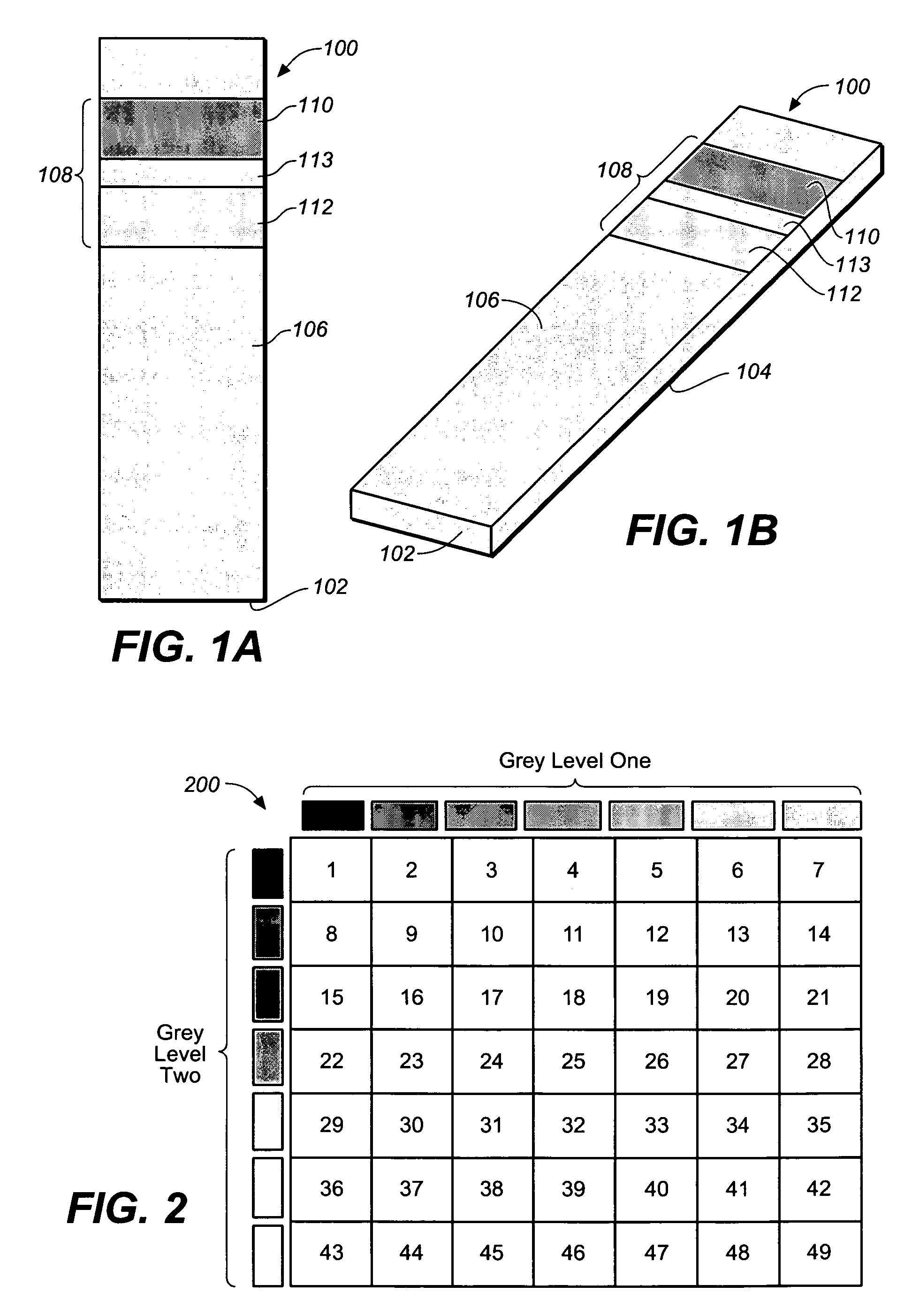 Test strip with permutative grey scale calibration pattern