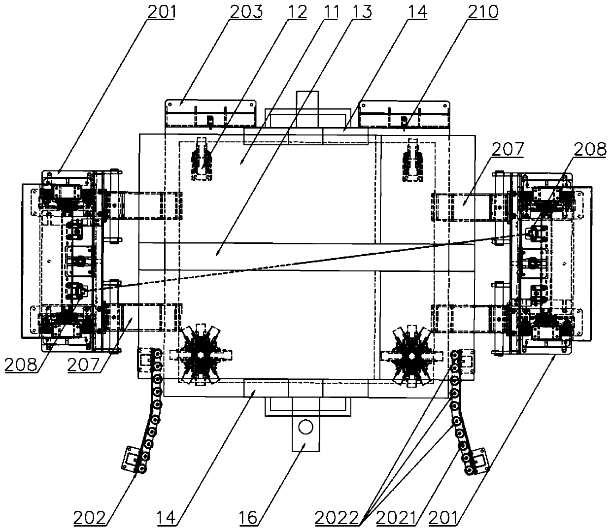 Vertical and horizontal multi-direction conveying device of heavy tyre-grade rubber