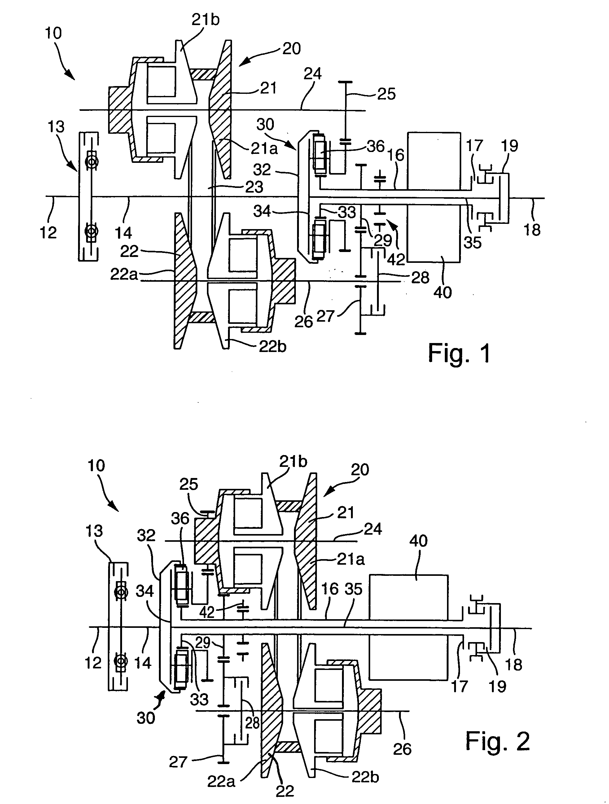 Power-branched transmission having a plurality of transmission ratio ranges with continuously variable transmission ratio