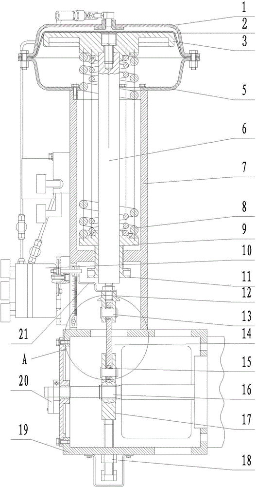 Diaphragm type angular travel pneumatic actuating mechanism