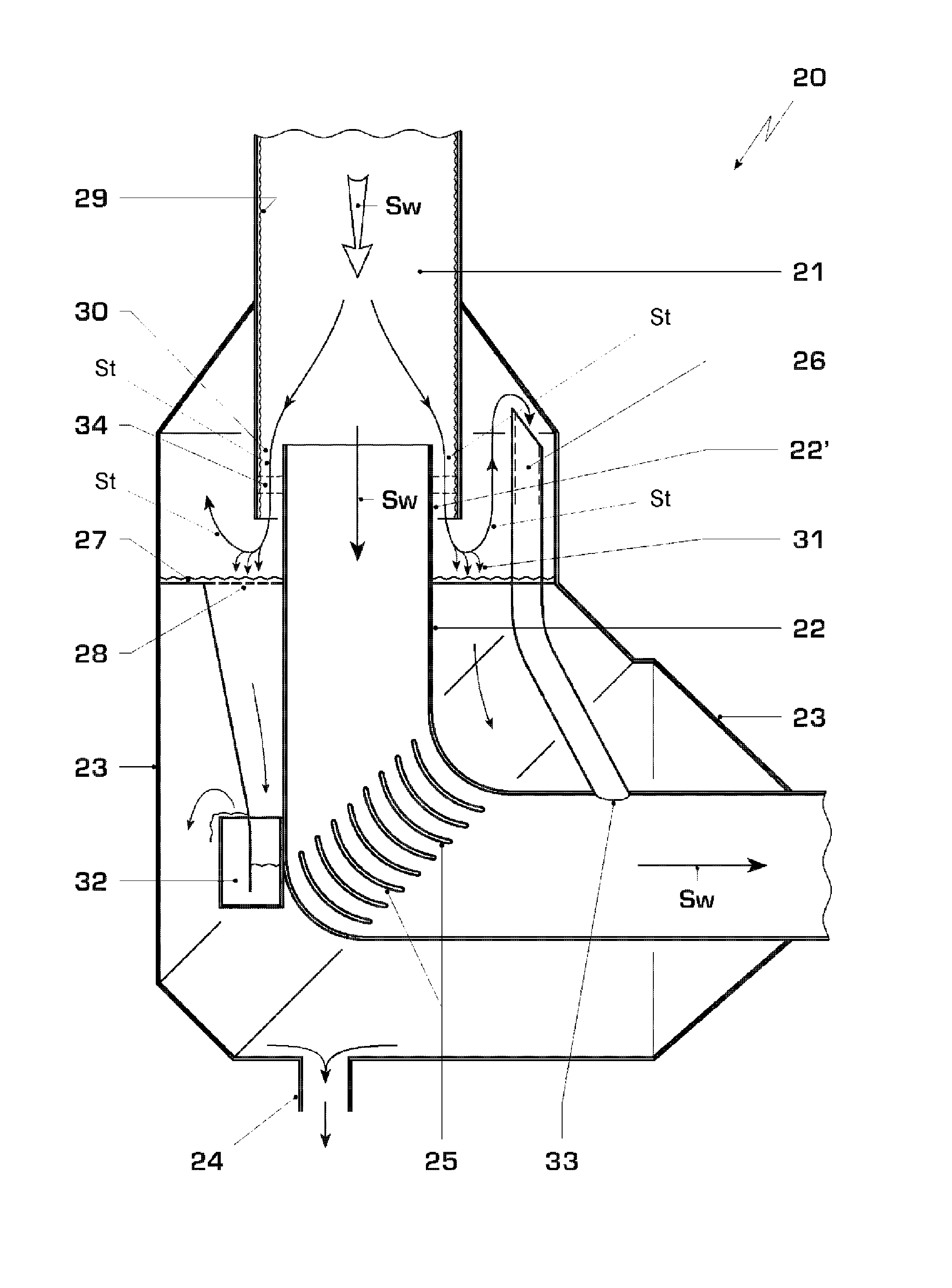 Water separator for a steam turbine plant