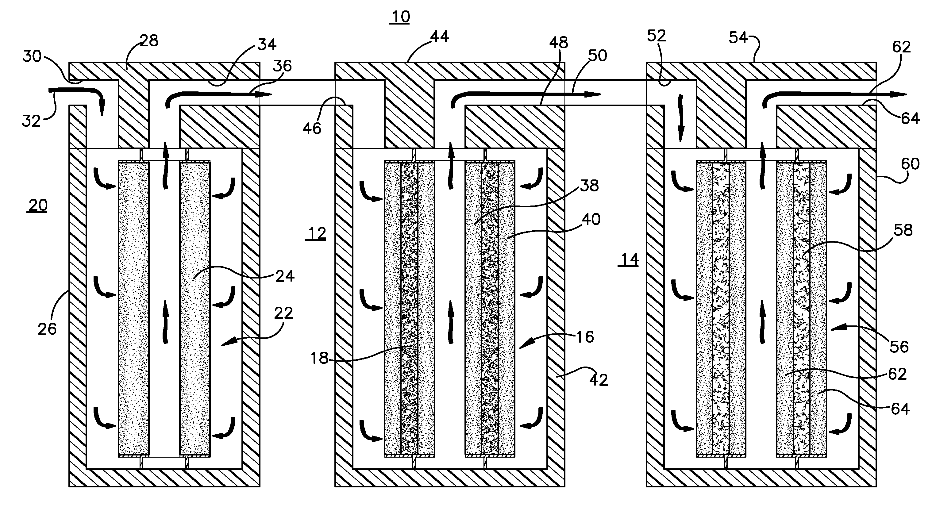 Treating liquids with pH adjuster-based system