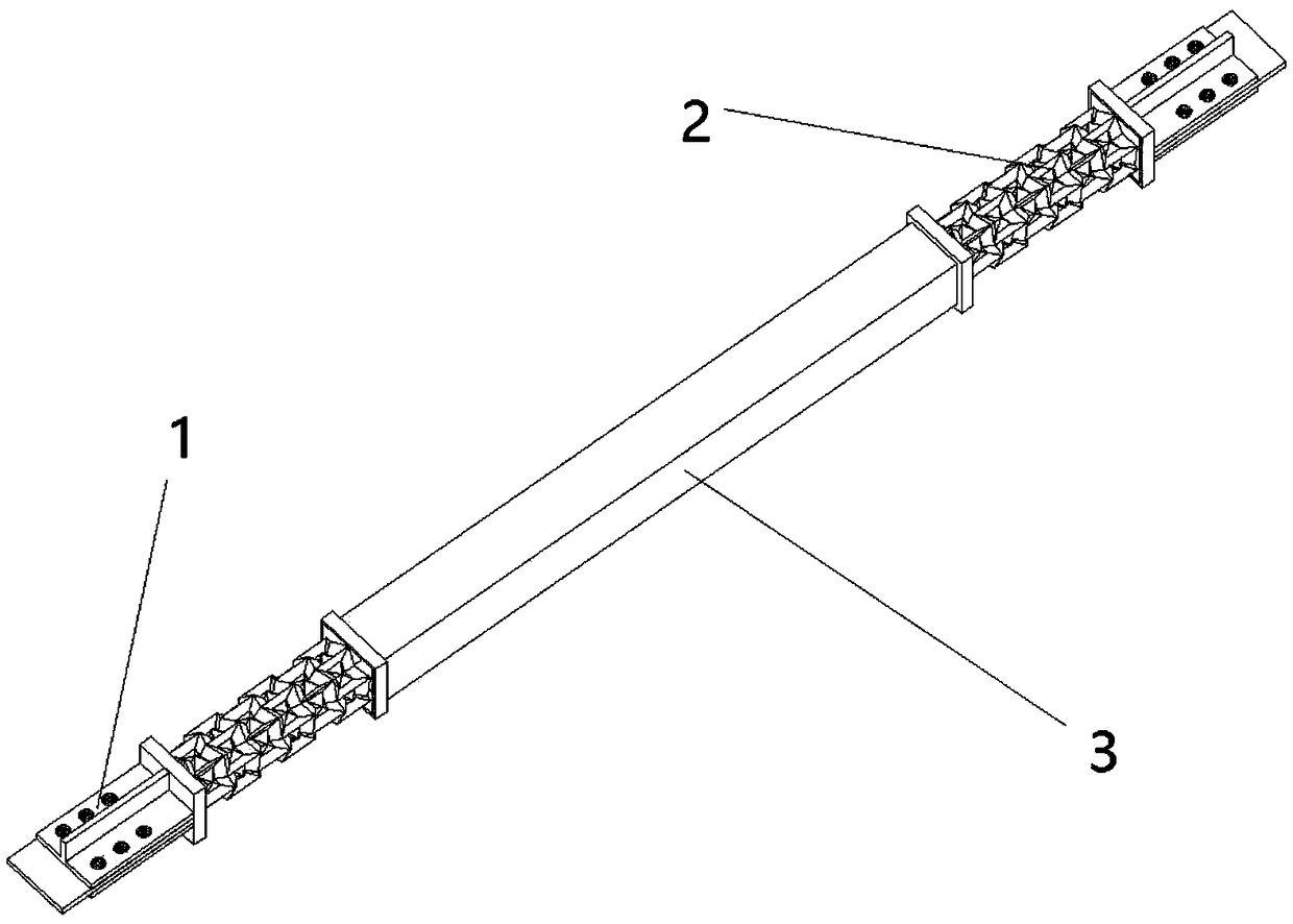 A buckling-inducing brace with variable-length double-layer concave-type inducing units at the end