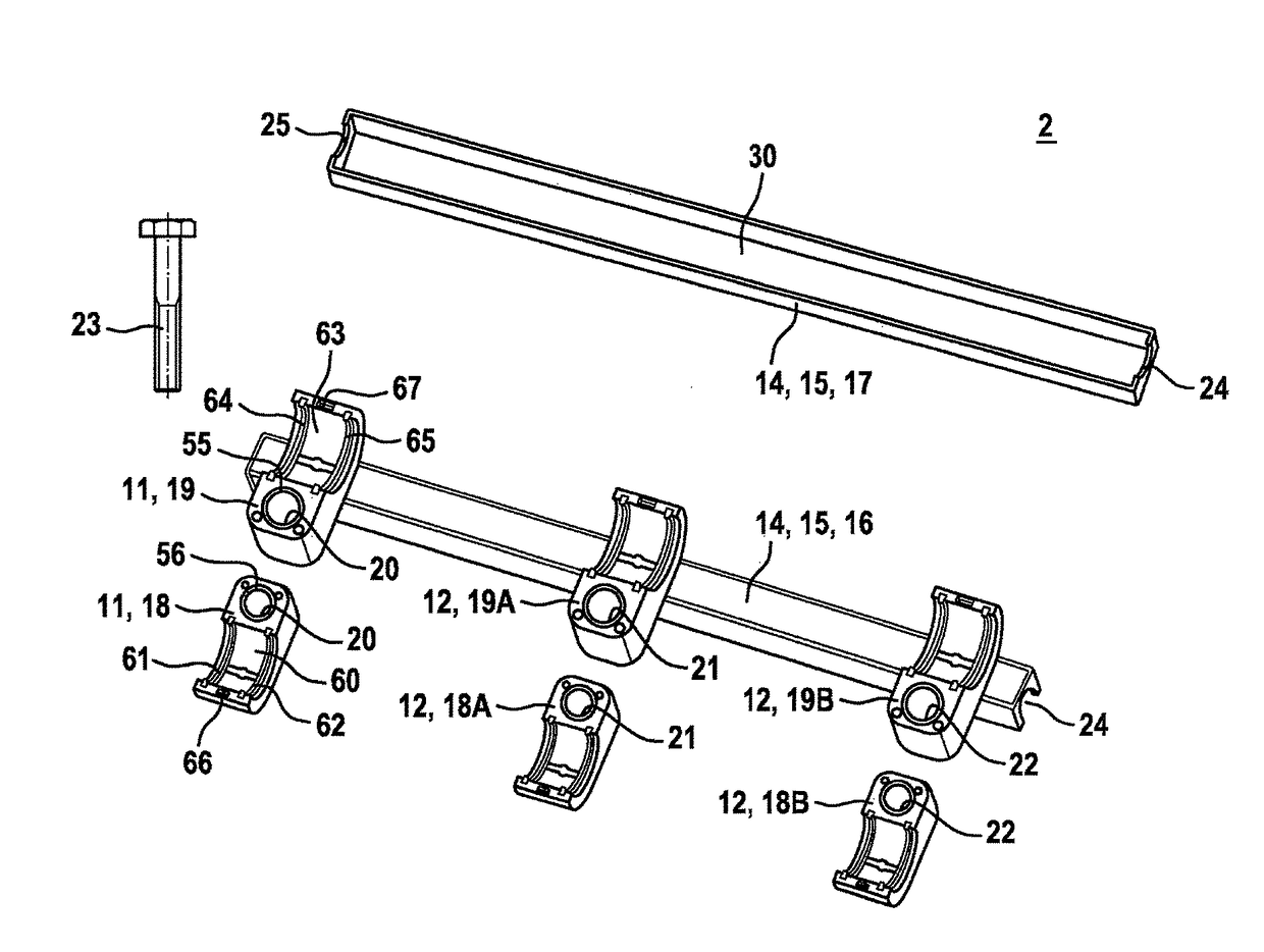 Holding device for fastening a fuel distributor to an internal combustion engine