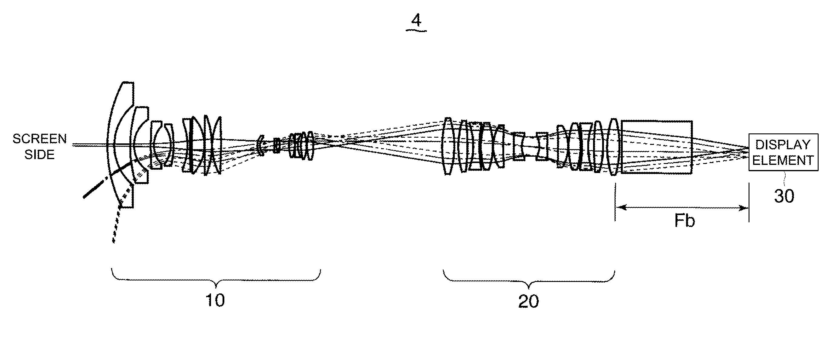 Magnified-projection optical system and digital type planetarium device