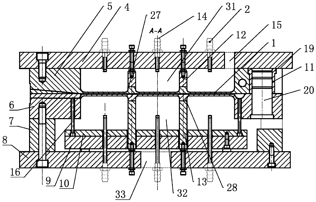 Casting device for aluminum alloy thin-walled piece water-cooled metal shell mould