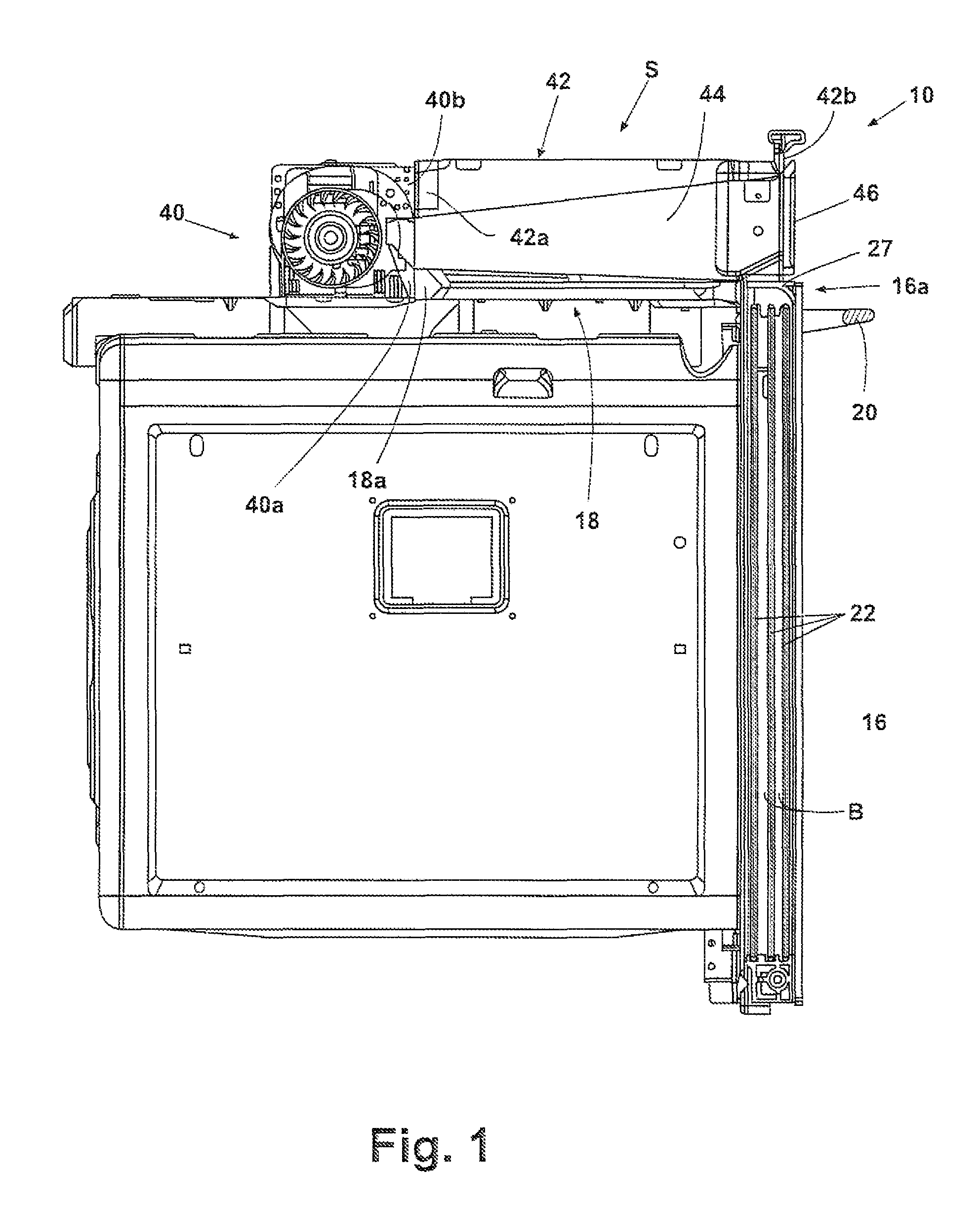 Built-in oven with an improved cooling system