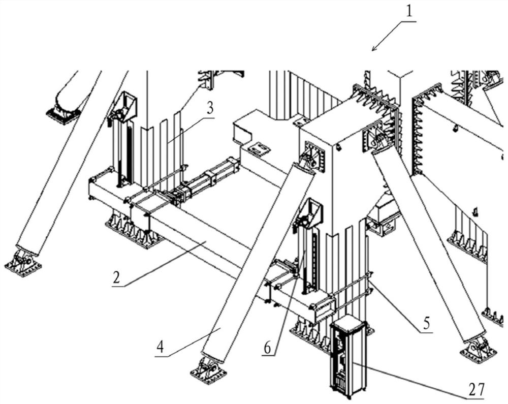 Device for holding and lifting the reaction beam of the test bench