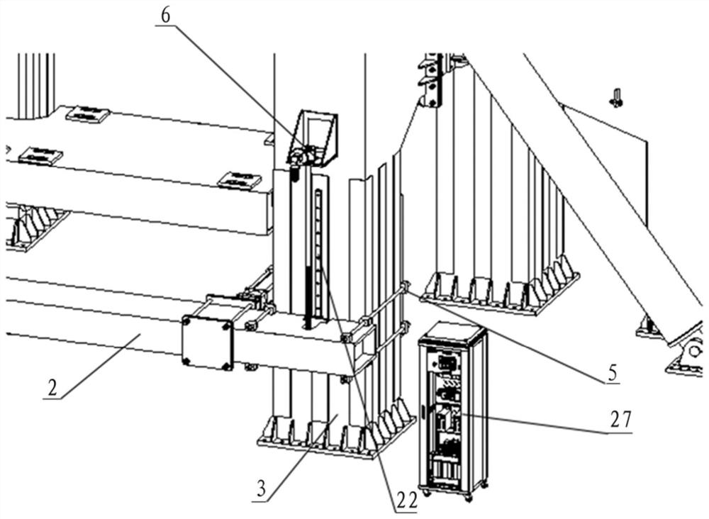 Device for holding and lifting the reaction beam of the test bench