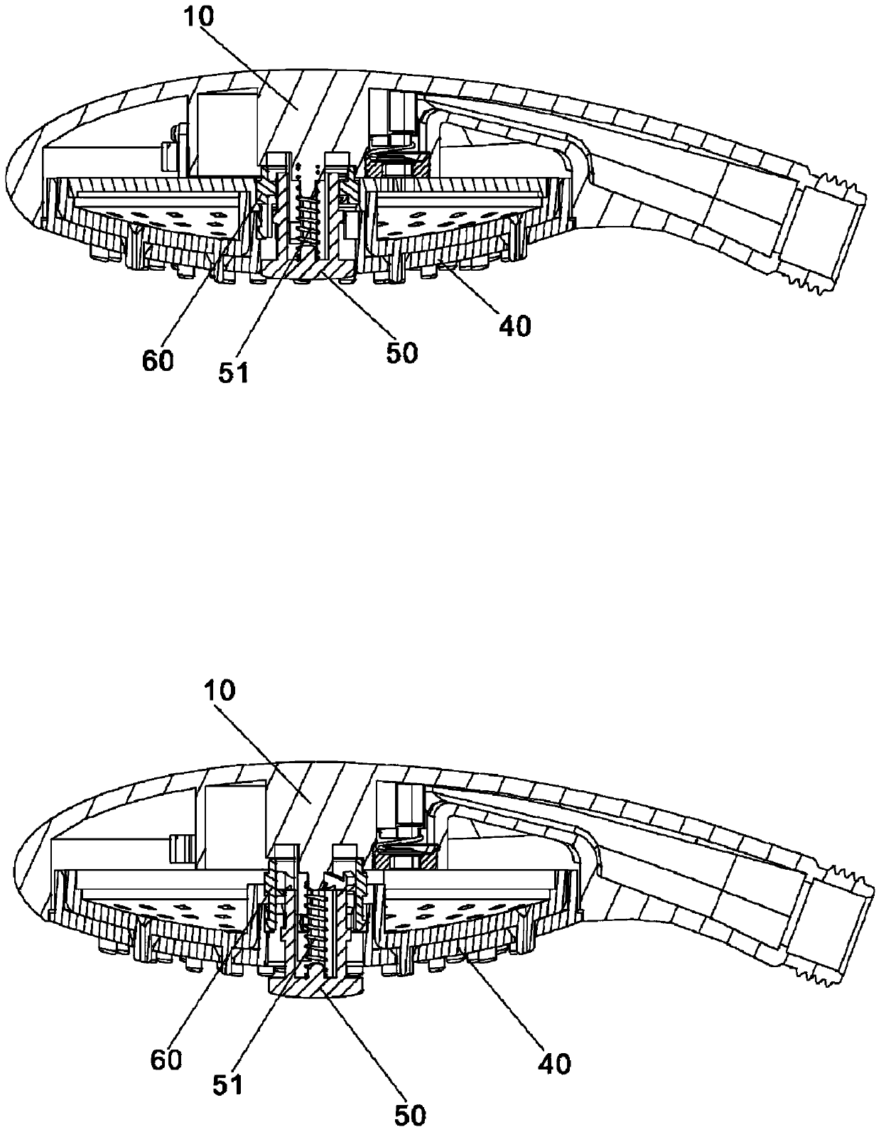 Clamping connection and separating assembly and sprinkler