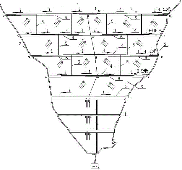 Later-period sub-dam stacking and dam face drainage ditch arrangement mode for tailing pond