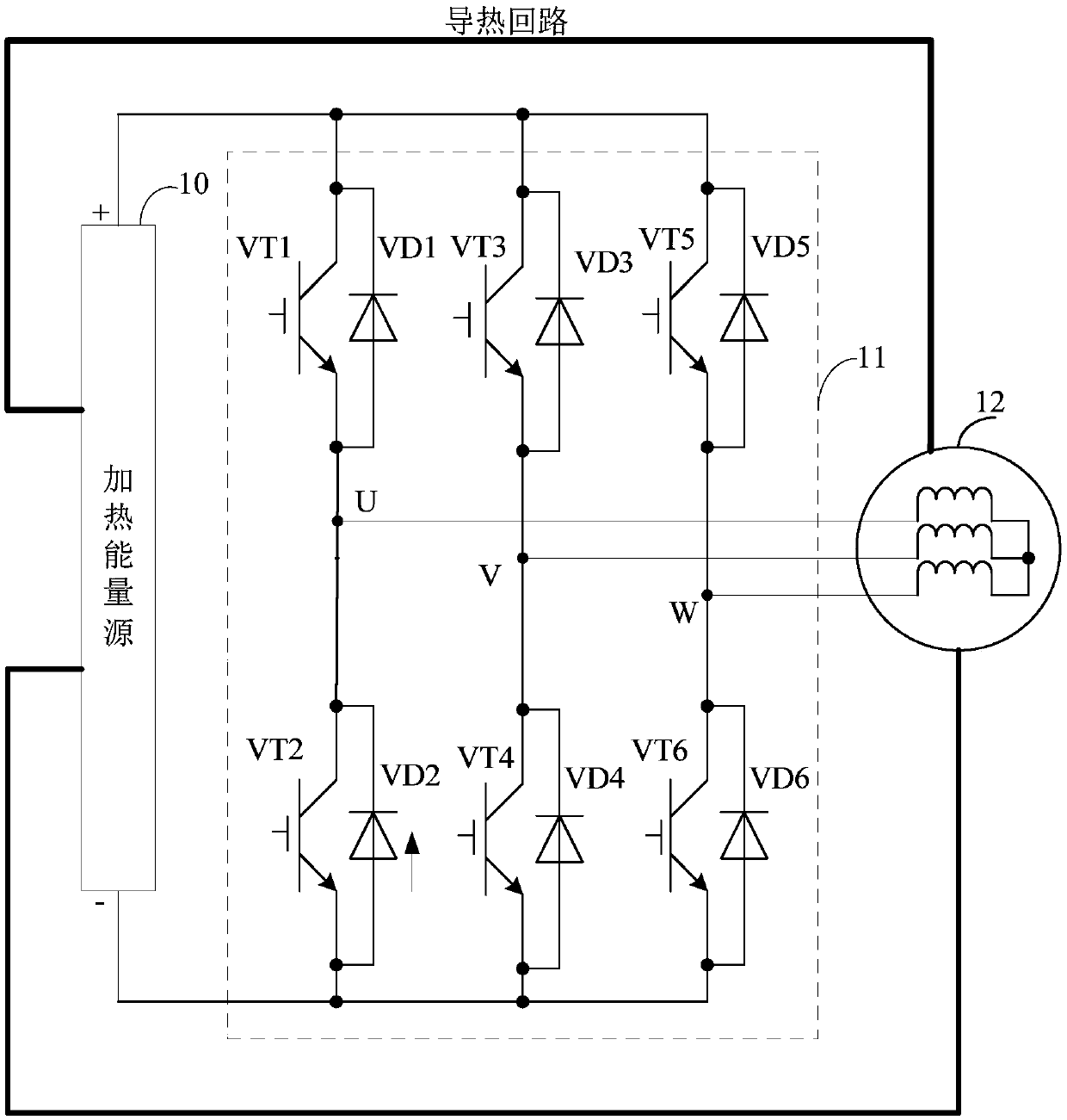 Vehicle and power battery heating device and method thereof