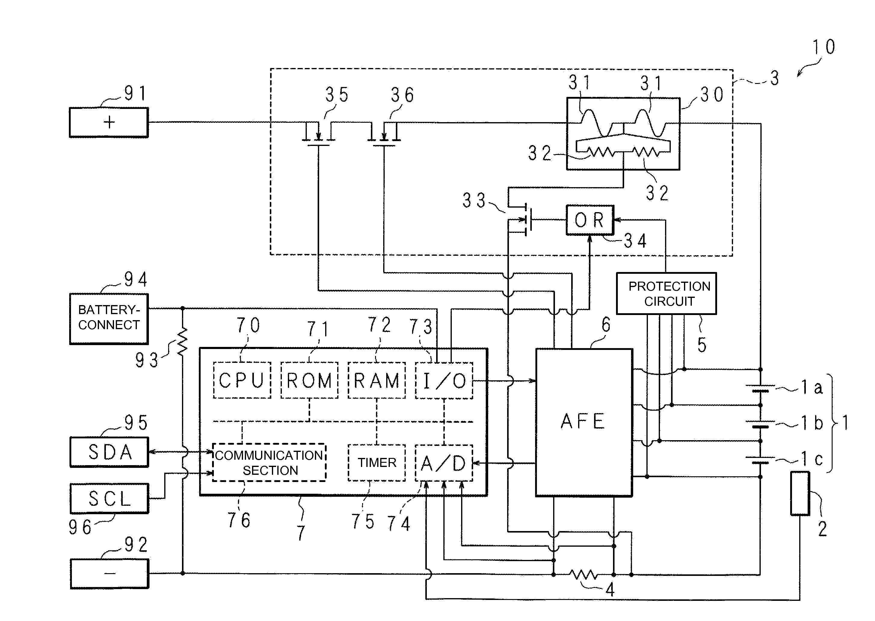 Battery pack, method of determining malfunction, and a malfunction decision circuit