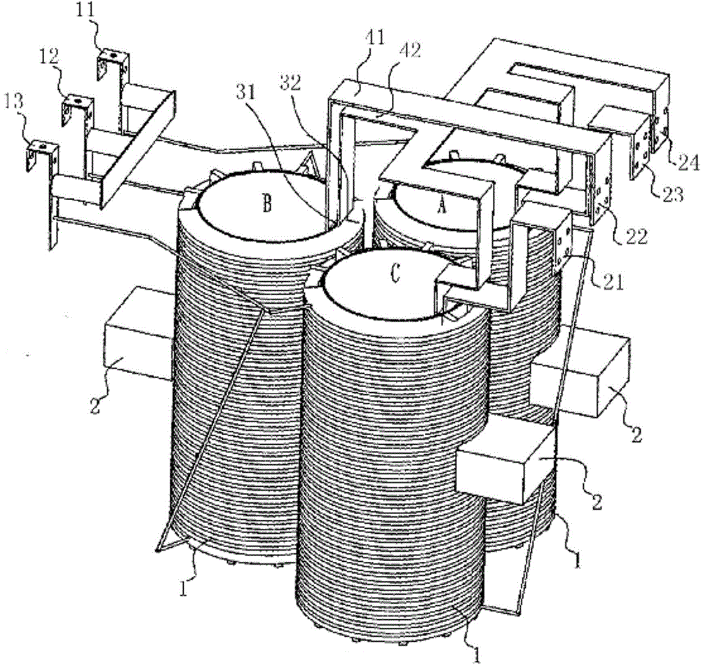 Lead structure of triangular iron roll core transformer