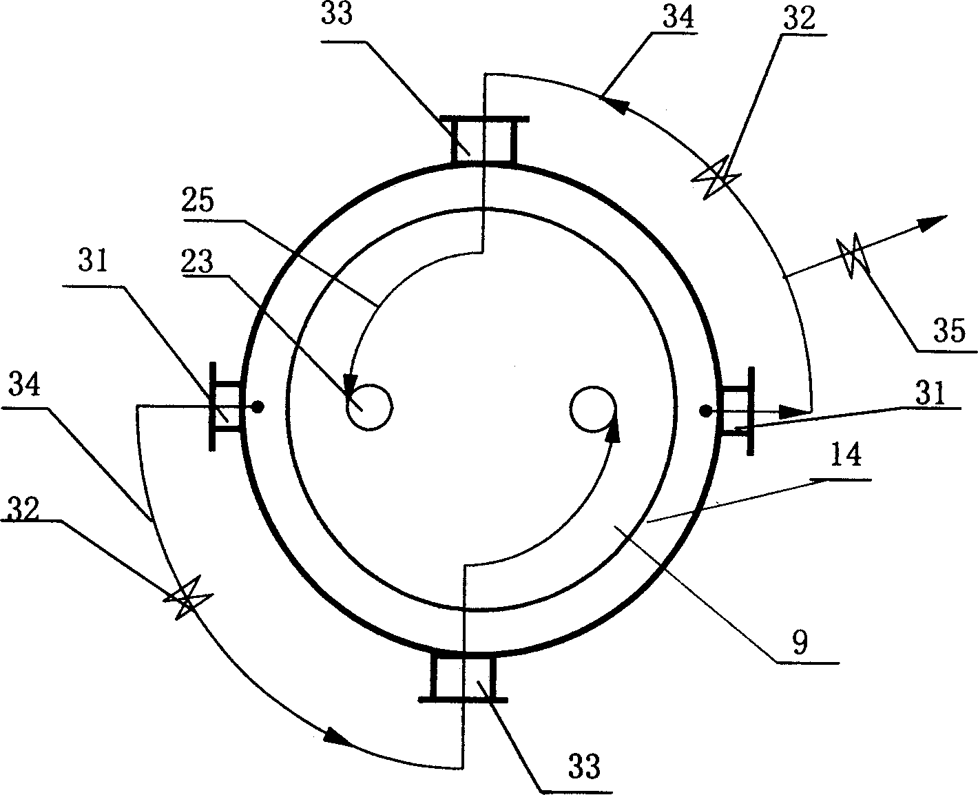 Multistage gas solie chemical reactor