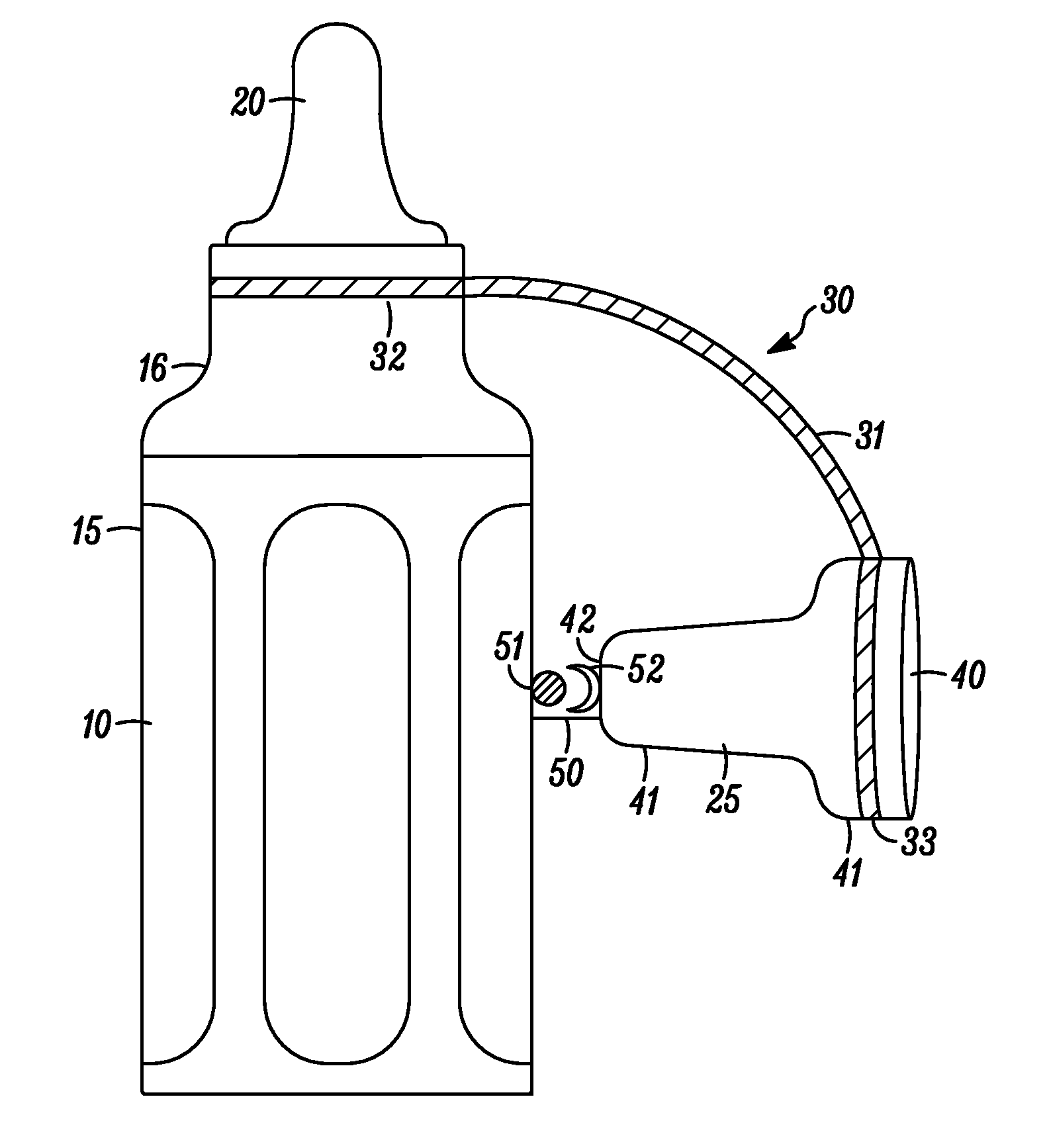 Baby bottle with cap attachment means